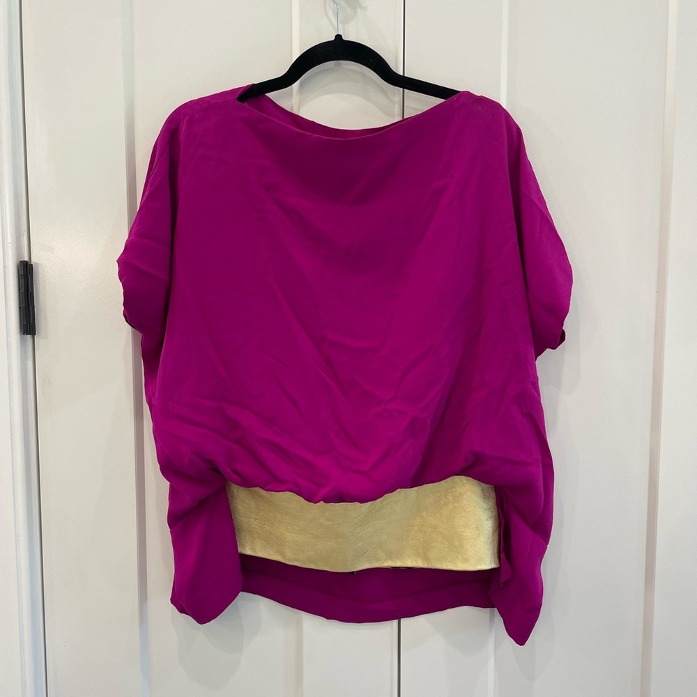 Purple shirt with gold strip